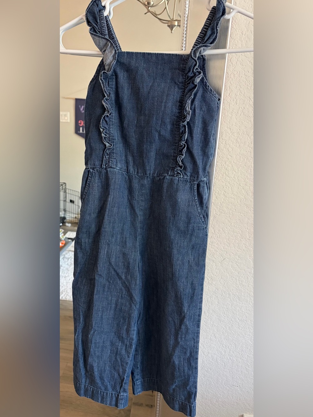 GAP Girls Dark Blue Denim Ruffle Front Romper